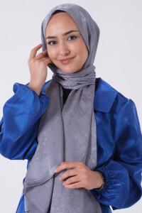 Gri Beyza Jakar Şal 
