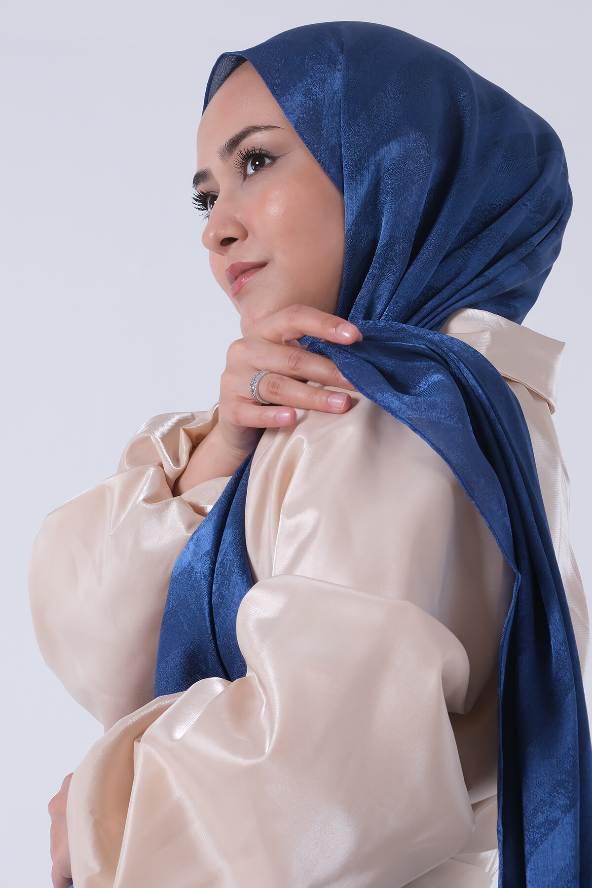 Koyu İndigo Ahsen Jakar Şal - harem