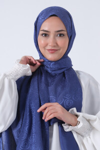 Koyu İndigo Nefes Jakar Şal 