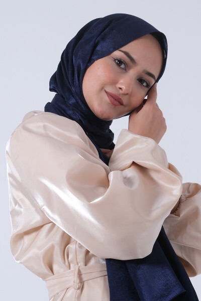 Lacivert Ahsen Jakar Şal - 4